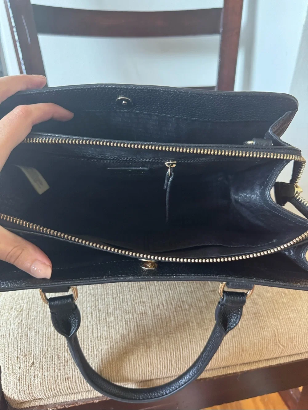 kate spade Black Pebbled Leather Double-Zip Satchel with Gold Hardware